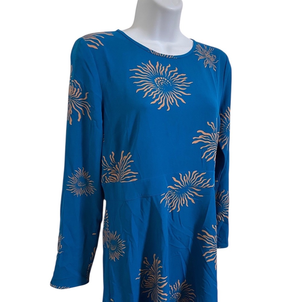 Ann Taylor LOFT Petite Blue Sunburst Print Long Sleeve A-Line Dress Size 6P - Picture 4 of 11